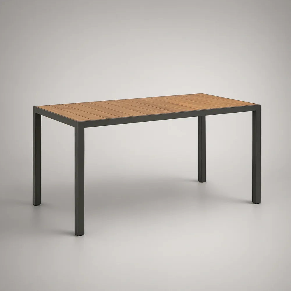 Mesa de Jardim Retangular 150 x 90 x 75 cm em WPC Castanho e Alumínio Preto