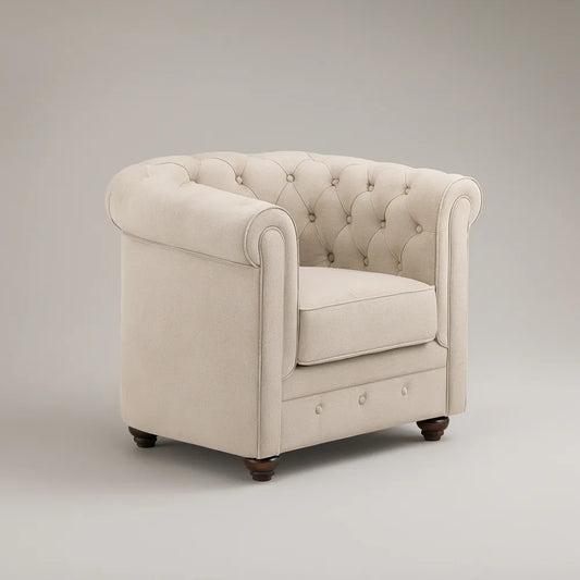 Poltrona Chesterfield em Poliéster Bege 110 x 90 x 78 cm
