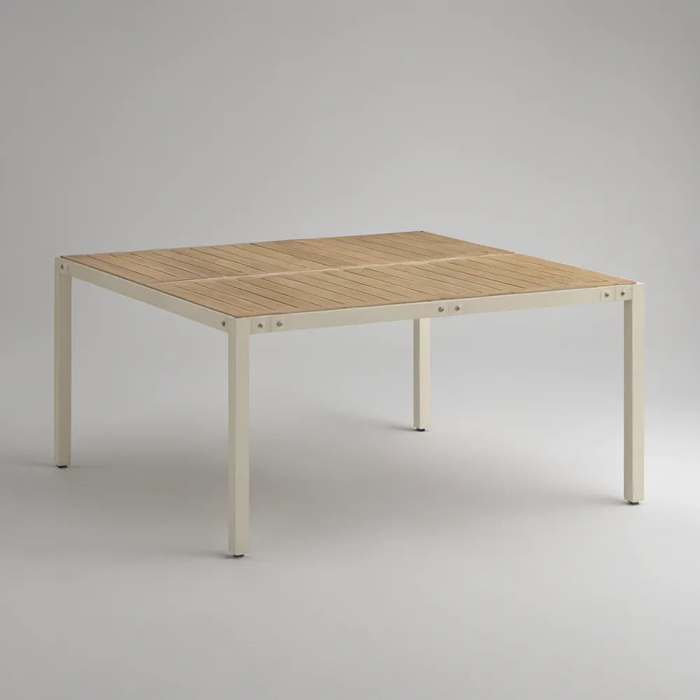 Mesa de Jardim Retangular 160 x 90 x 75 cm em Alumínio e Madeira Maciça de Acácia Creme e Natural