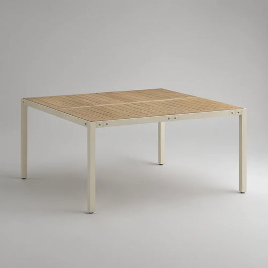 Mesa de Jardim Retangular 160 x 90 x 75 cm em Alumínio e Madeira Maciça de Acácia Creme e Natural