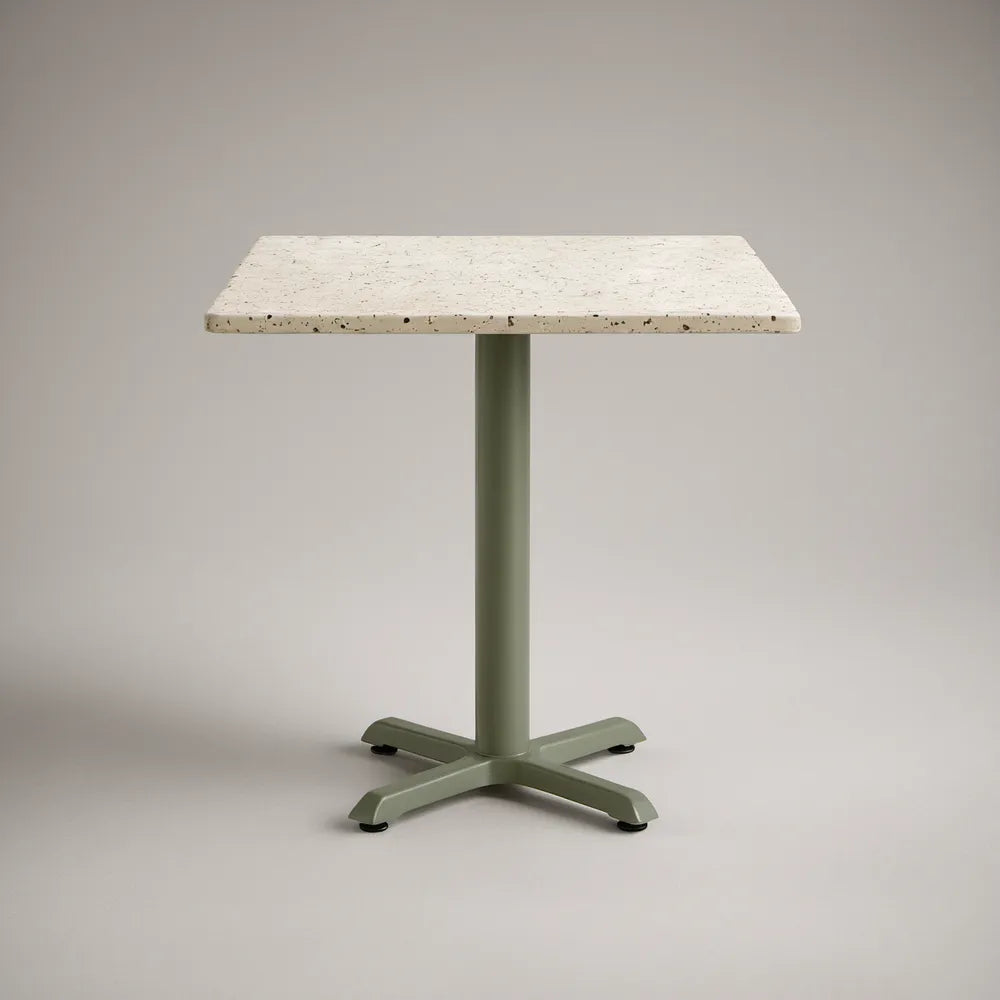 Mesa quadrada 70 x 70 x 75 cm em aço e pedra reconstituída Verde-claro e Creme